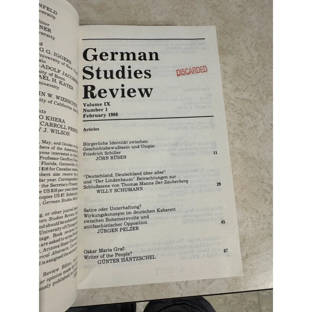 German Studies Review Volume IX 1986 Bound Journal Issues 1-3 History Literature
